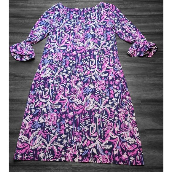 NWOT Lilly Pulitzer Sophie Dress Small – Blue Monkey Tropical Print –Ruffle Trim - Picture 3 of 9
